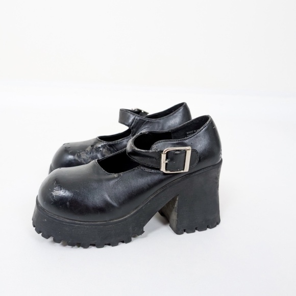 90's Mary Jane Platform Shoes Heels Chunky Lug Sole High Pump Thick Loafers - Picture 7 of 10